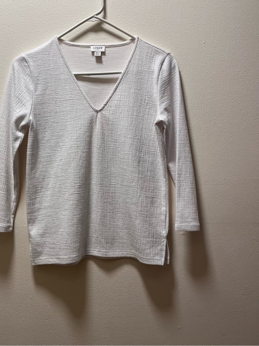 J. Crew Classic Stylish Chic Minimalist V-Neck Textured Knit Top, Sz XXL, White